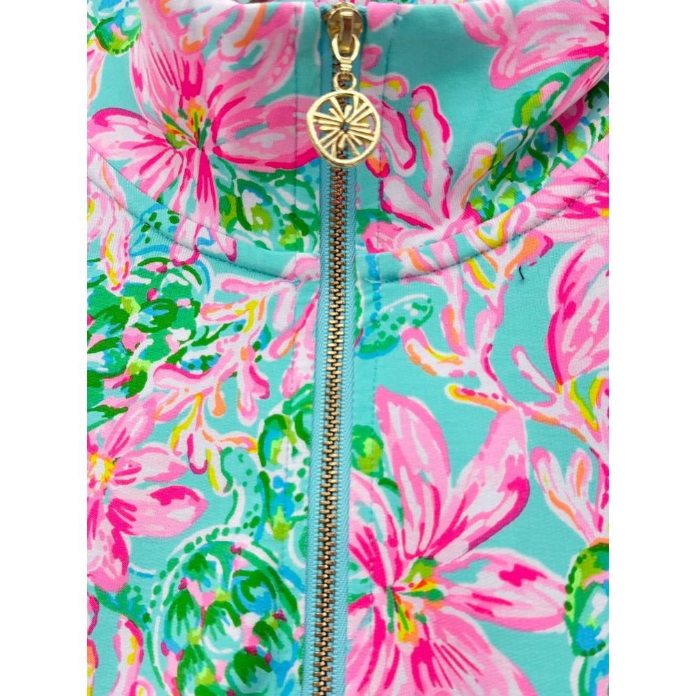 Lilly Pulitzer Skipper Popover Pink Green Turtle Floral Half Zip Pullover Medium - Picture 3 of 5